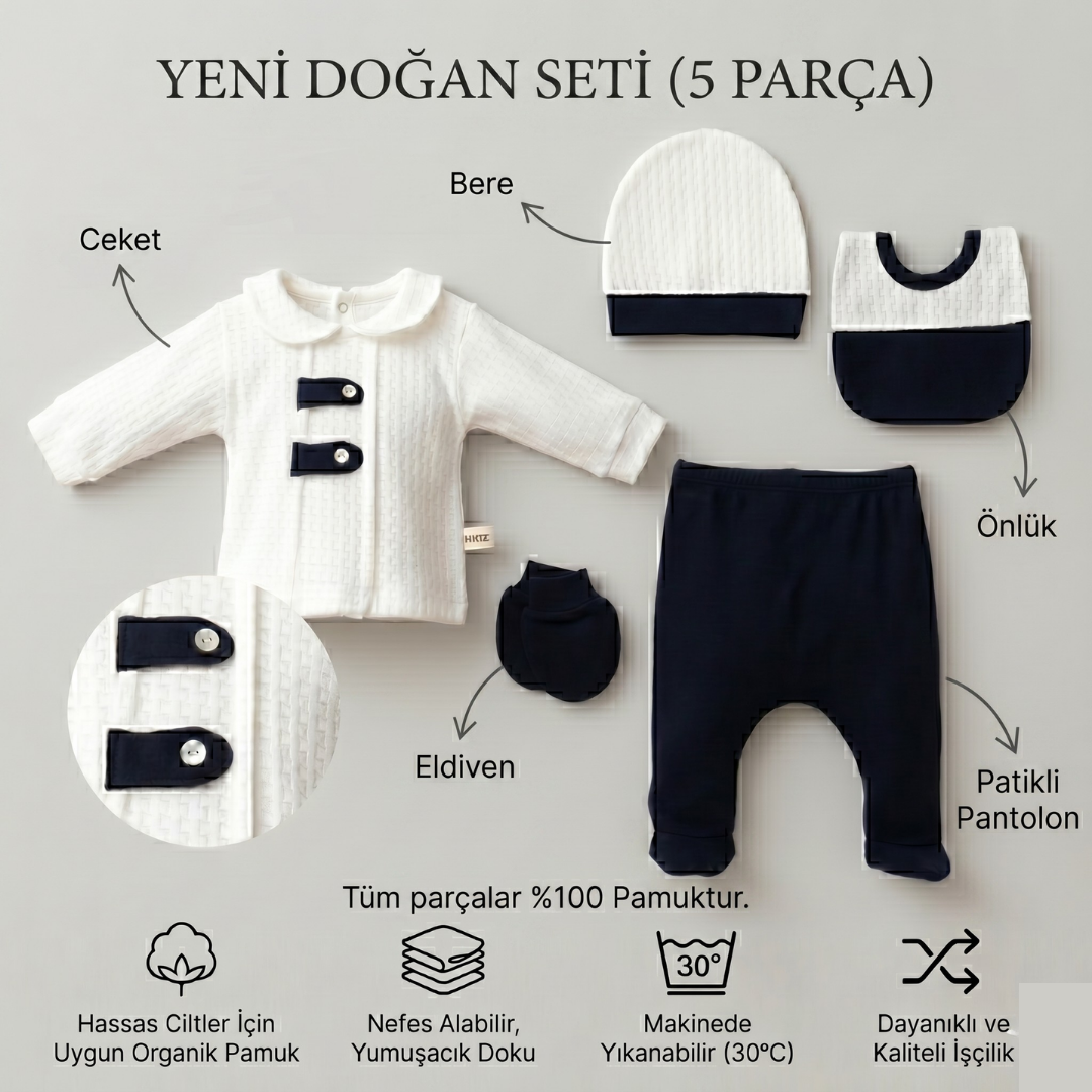 Erkek Bebek Yeni Doğan Takım, 5li Set