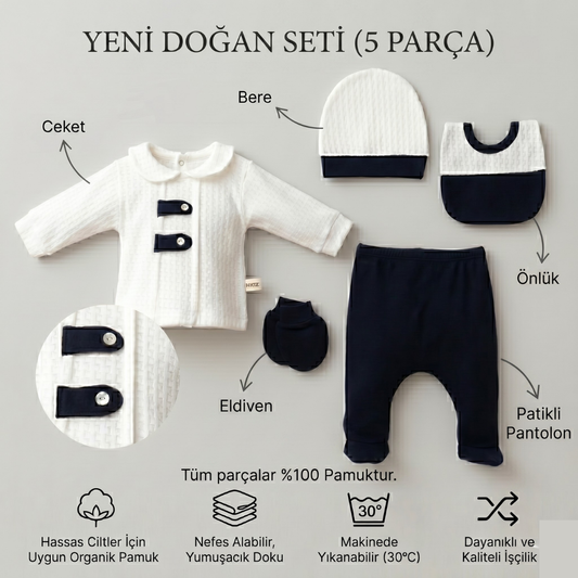 Erkek Bebek Yeni Doğan Takım, 5li Set