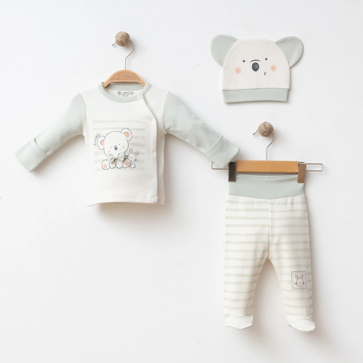 Koala Üçlü Set, Uniseks Bebek Takım, %100 Pamuklu