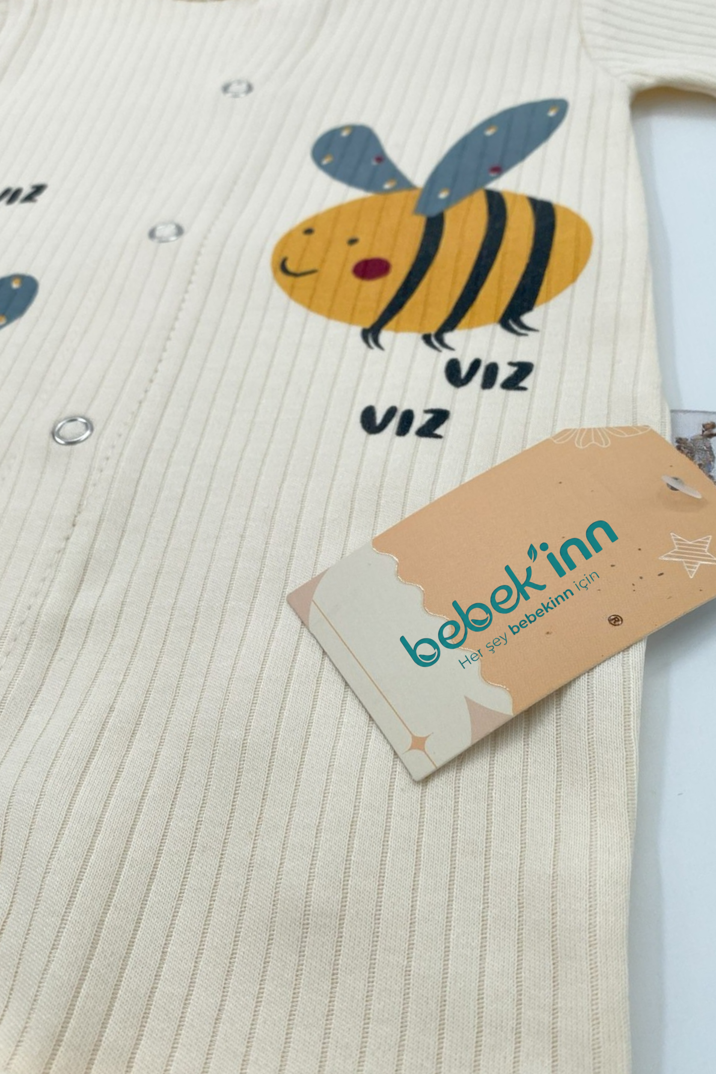 %100 Pamuklu Arı Desenli Çıtçıtlı Şort Tulum